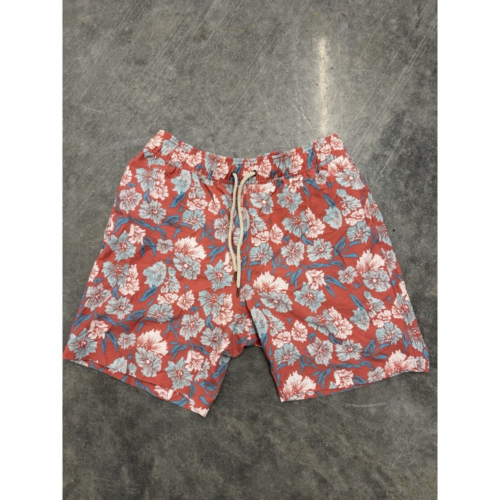 Faherty Brand Beacon Swim Trunks Mens L Red Multi Floral 7" Lined Pocket Beach
